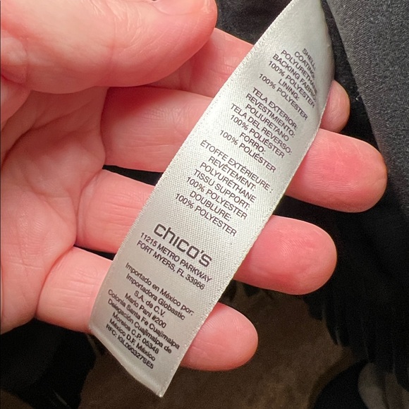 Sleek Chico’s Black Faux Leather Fringe Open Front Long Sleeve Jacket - Picture 10 of 13